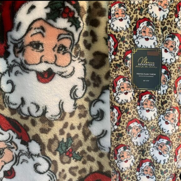 Santa Leopard Christmas Holiday Oxersized Throw - Picture 1 of 8